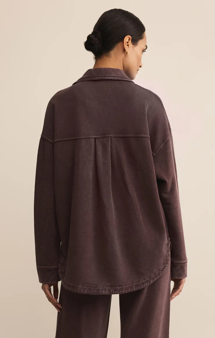 Z Supply All Day Knit Denim Jacket - Chocolate Cherry