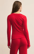 Z Supply Festive Red Luxe Pointelle Long Sleeve Top