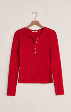 Z Supply Festive Red Luxe Pointelle Long Sleeve Top