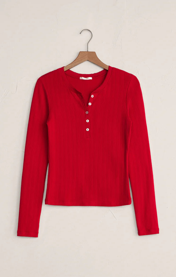 Z Supply Festive Red Luxe Pointelle Long Sleeve Top