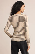 Z Supply Eve Stripe Henley - Light Oatmeal Heather