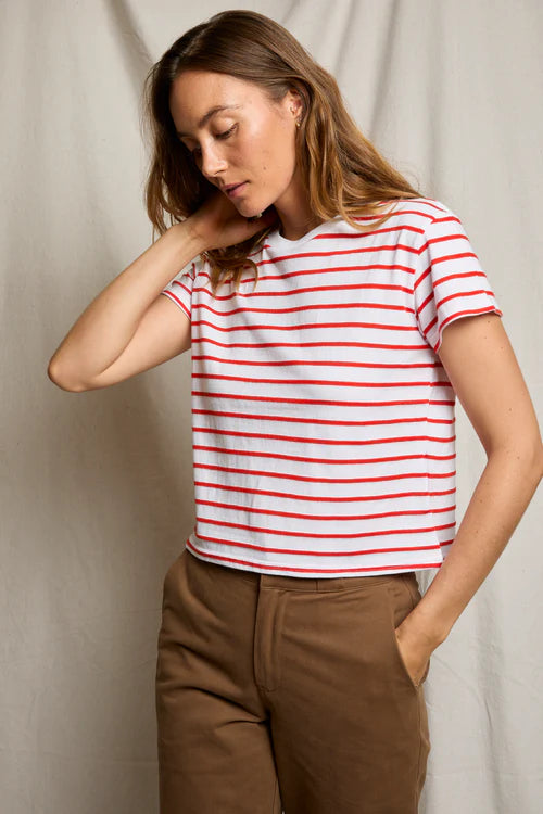 perfectwhitetee everett jersey stripe tee - tomato stripe