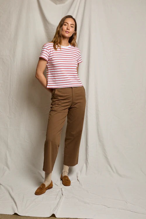 perfectwhitetee everett jersey stripe tee - tomato stripe