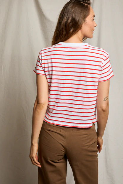 perfectwhitetee everett jersey stripe tee - tomato stripe