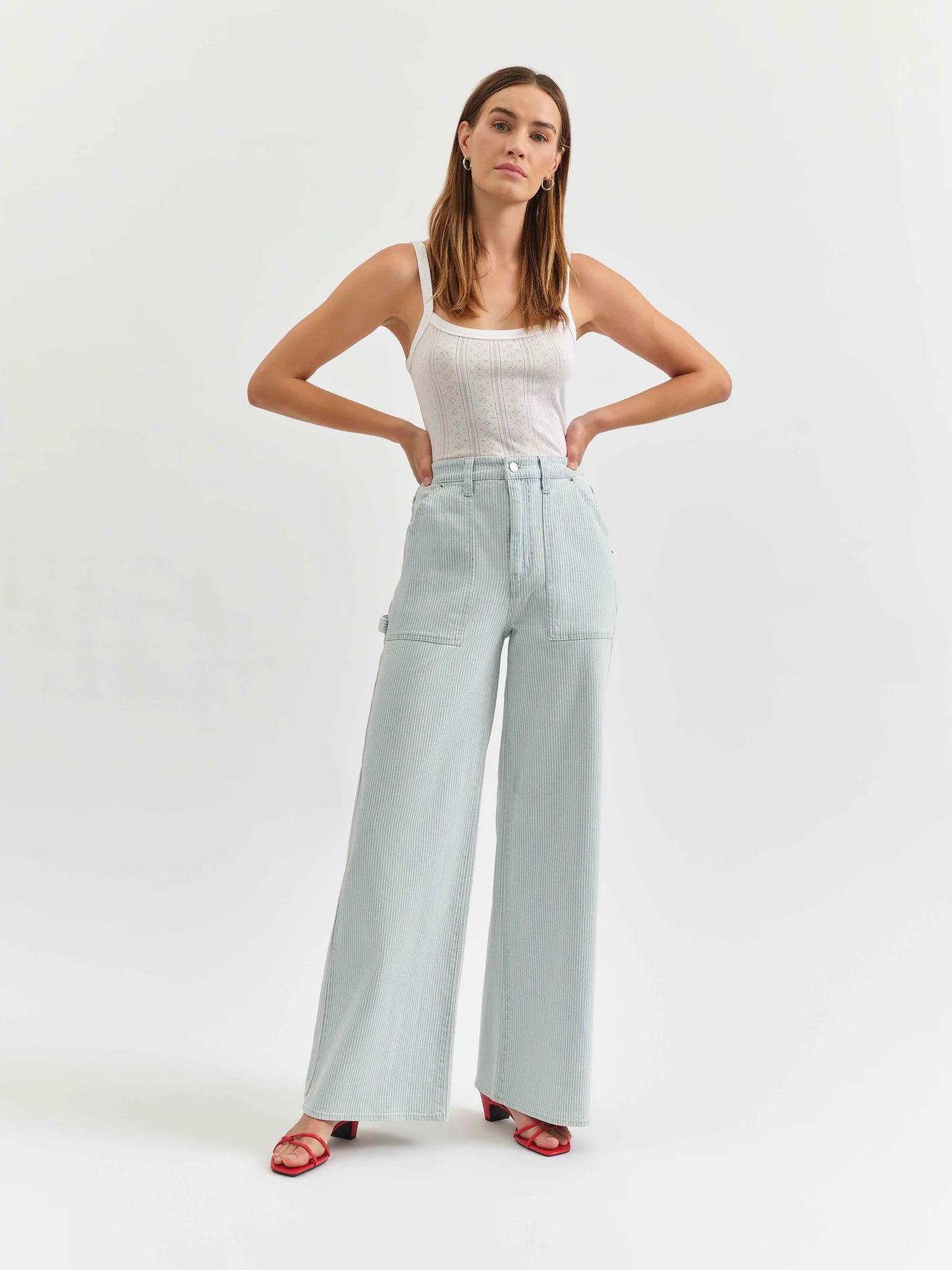 Daze Far Our Utility High Rise Wide Leg Jeans - Blue Bell Stripe