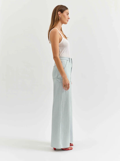 Daze Far Our Utility High Rise Wide Leg Jeans - Blue Bell Stripe