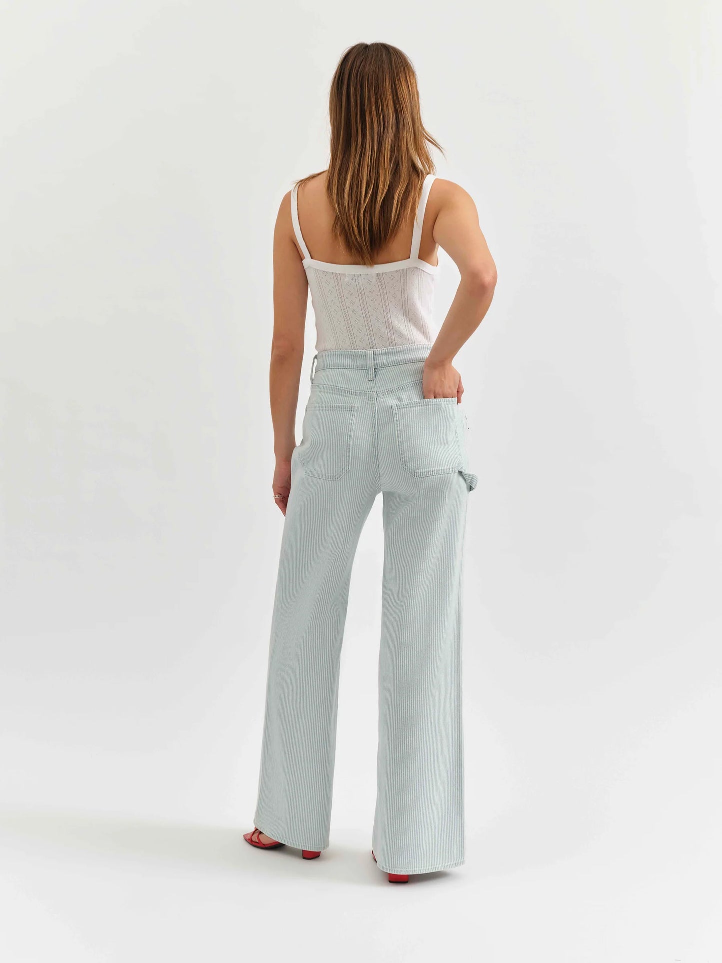 Daze Far Our Utility High Rise Wide Leg Jeans - Blue Bell Stripe