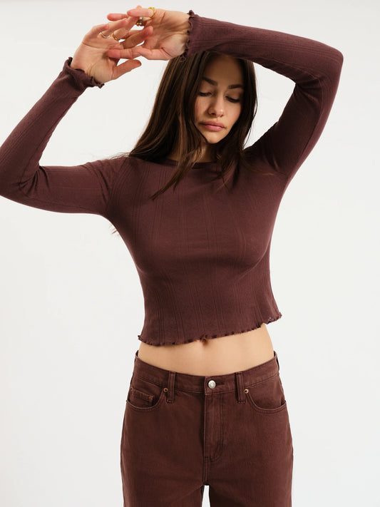 Daze Waverly Pointelle Crewneck Tee - French Roast