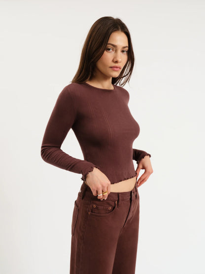 Daze Waverly Pointelle Crewneck Tee - French Roast