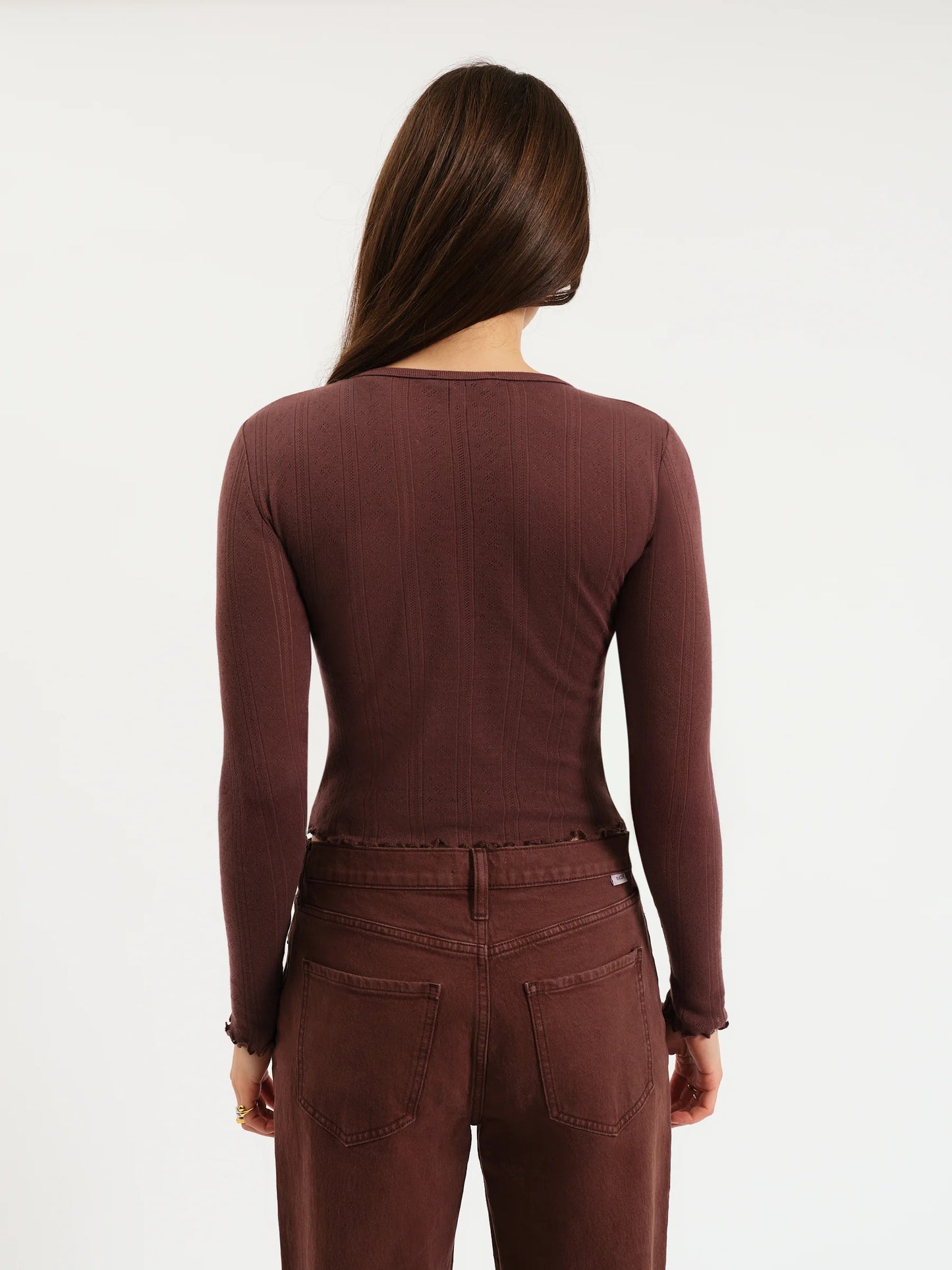 Daze Waverly Pointelle Crewneck Tee - French Roast