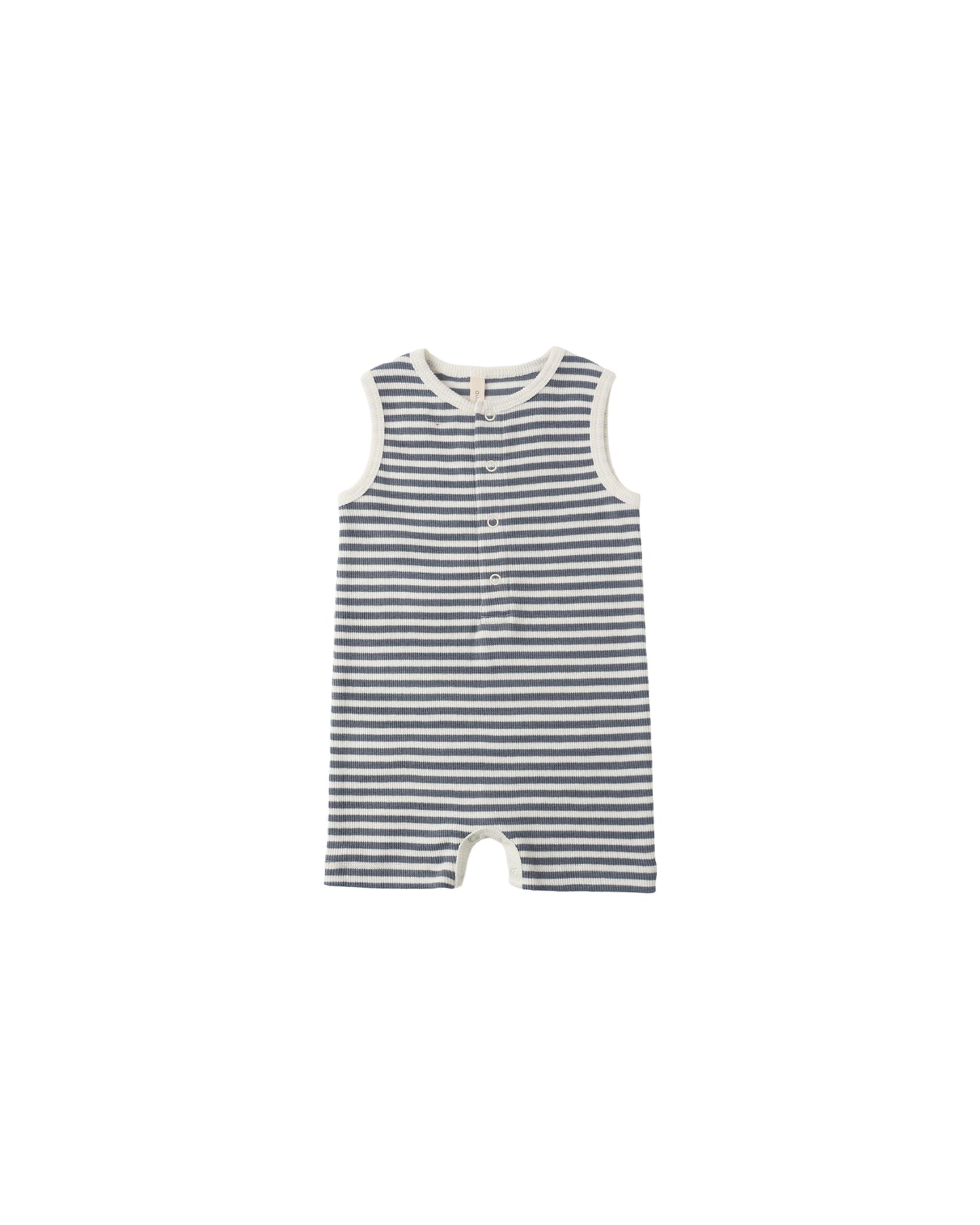 Quincy Mae - Ribbed Henley Romper - Ocean Stripe
