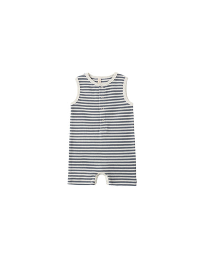 Quincy Mae - Ribbed Henley Romper - Ocean Stripe