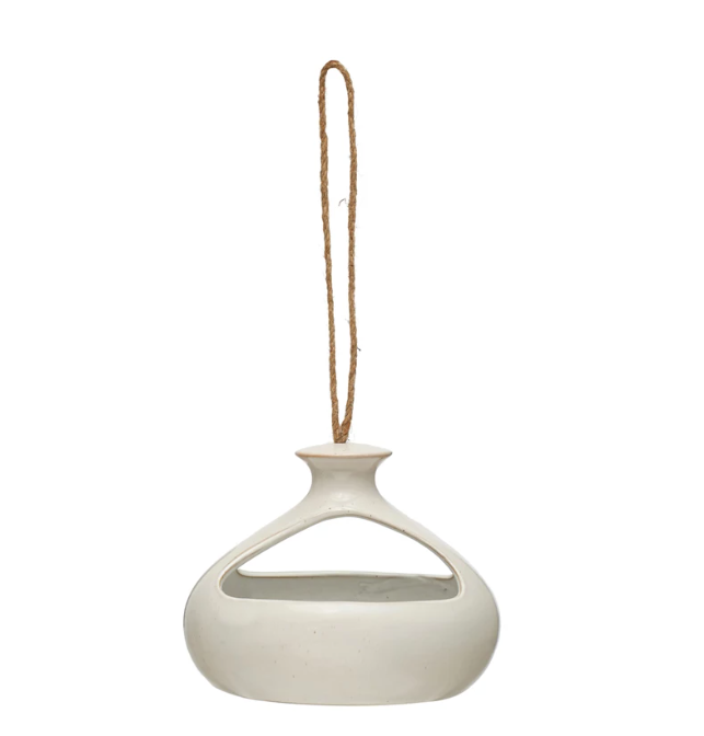 Hanging Stoneware Planter / Bird Feeder w/ Jute Rope