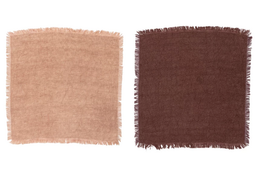Stonewashed Linen Napkins w/ Fringe - Putty & Aubergine - Set of 4