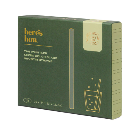 HERE'S HOW THE WHISTLER STRAW SET - COLORED GLASS, SET OF 6