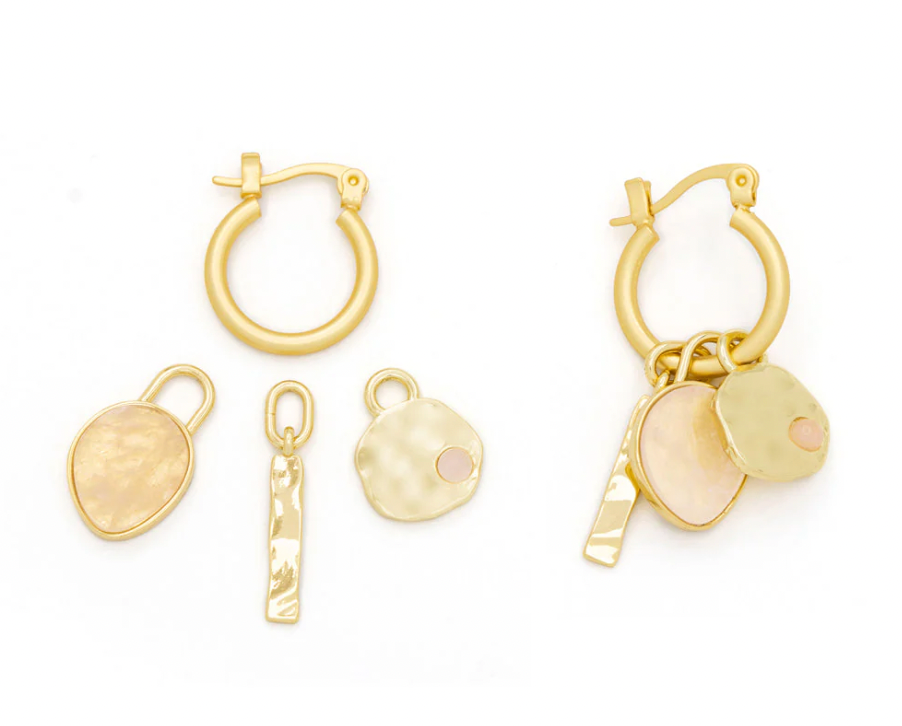 Scout Interchangeable Charm Earring - Rose Quartz/Love/Gold