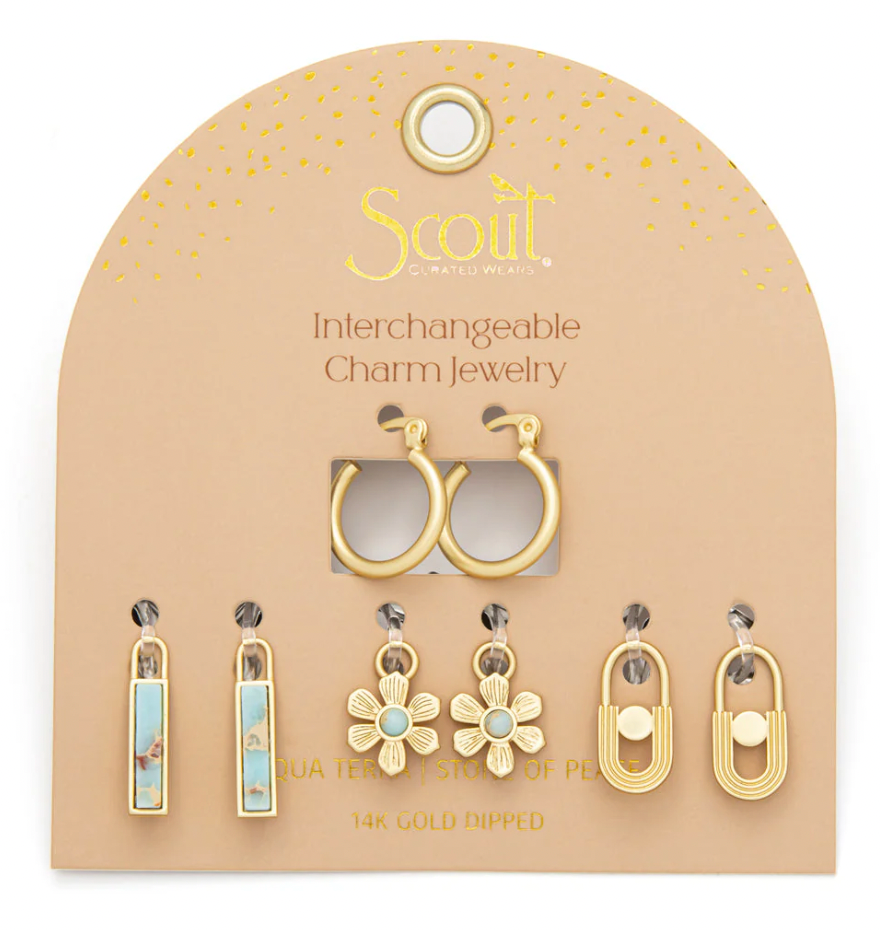 Scout Interchangeable Charm Earring - Aqua Terra/Peace/Gold