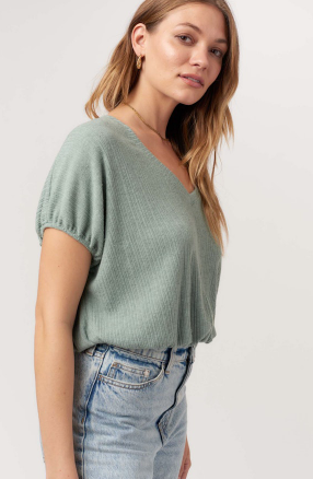 Project Social T - Cerise V-Neck Bubble Rib Tee