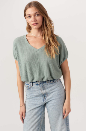 Project Social T - Cerise V-Neck Bubble Rib Tee