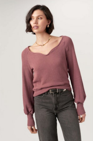 Project Social T - Magnolia Sweetheart Neck Sweater Rib Top