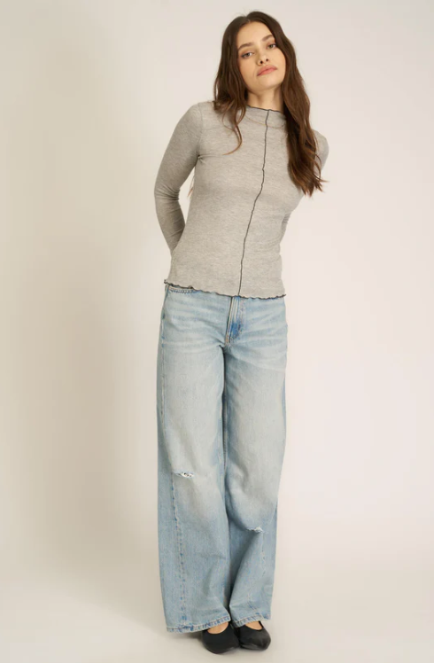 Project Social T - Sparks Seamed Rib Funnel Neck Long Sleeve Top