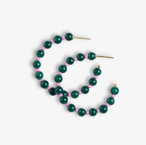 Angela Beaded Hoop Earrings - Emerald