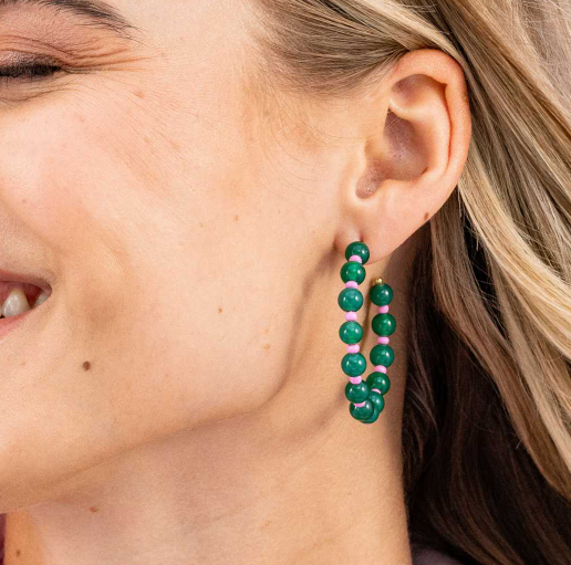 Angela Beaded Hoop Earrings - Emerald