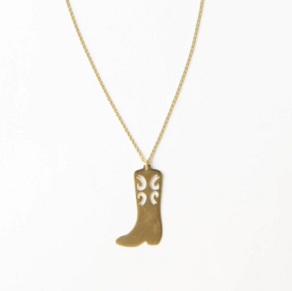 Lacey Boot Pendant Necklace Brass
