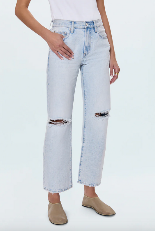 Pistola Lexi Midrise Bowed Straight Jean - Solstice Distressed
