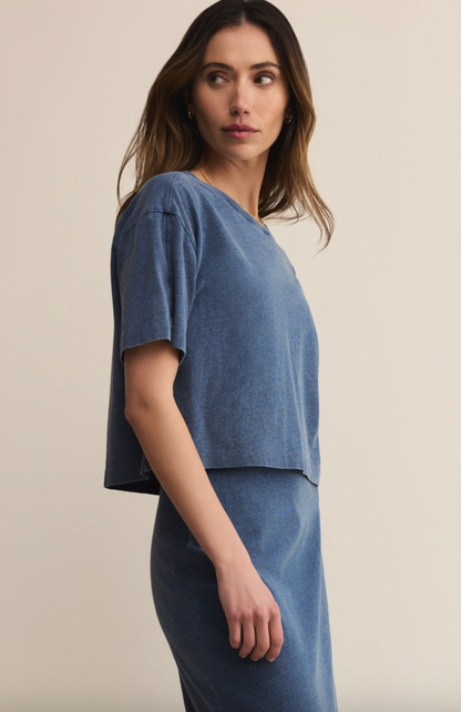 Z Supply - On The Go Jersey Denim Tee - Vintage Indigo