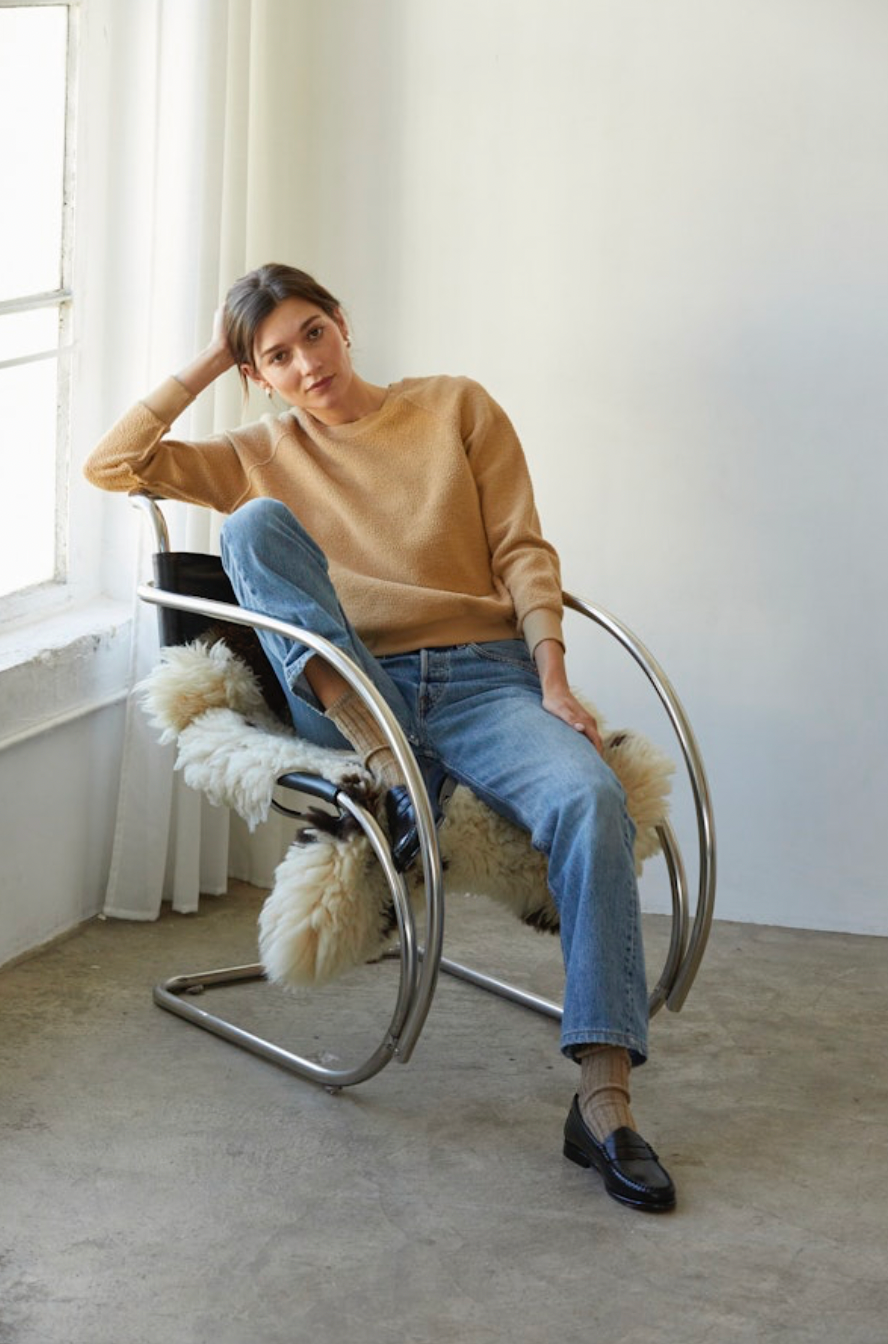 perfectwhitetee -  ziggy inside-out shrunken crewneck sweatshirt - suede