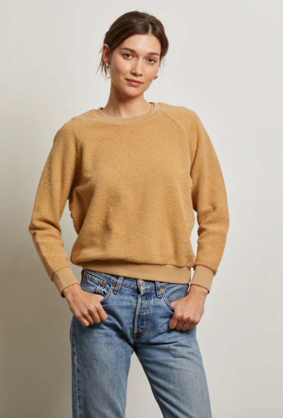 perfectwhitetee -  ziggy inside-out shrunken crewneck sweatshirt - suede