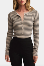 Z Supply Stella Stripe Henley - Heather Taupe