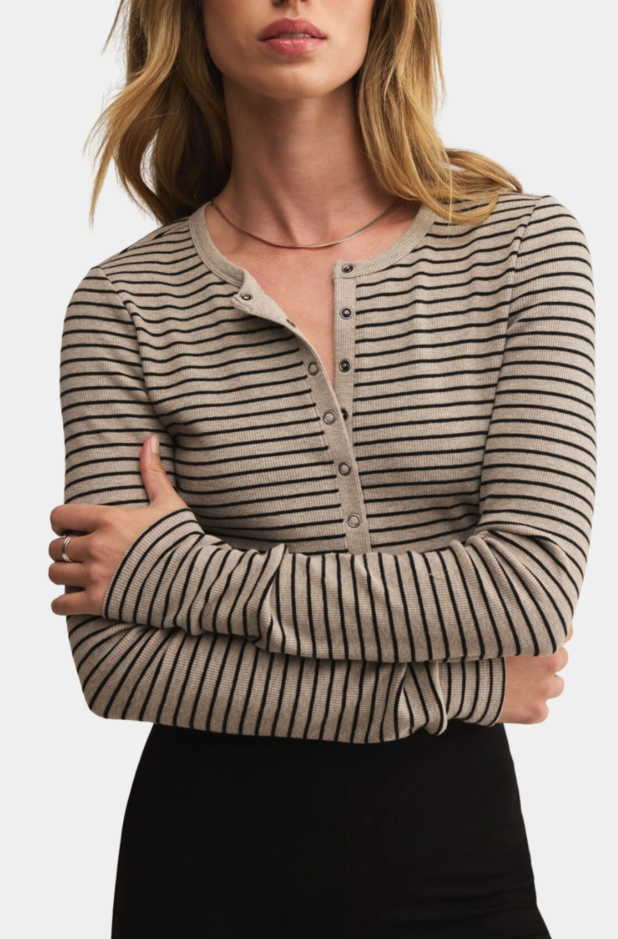 Z Supply Stella Stripe Henley - Heather Taupe