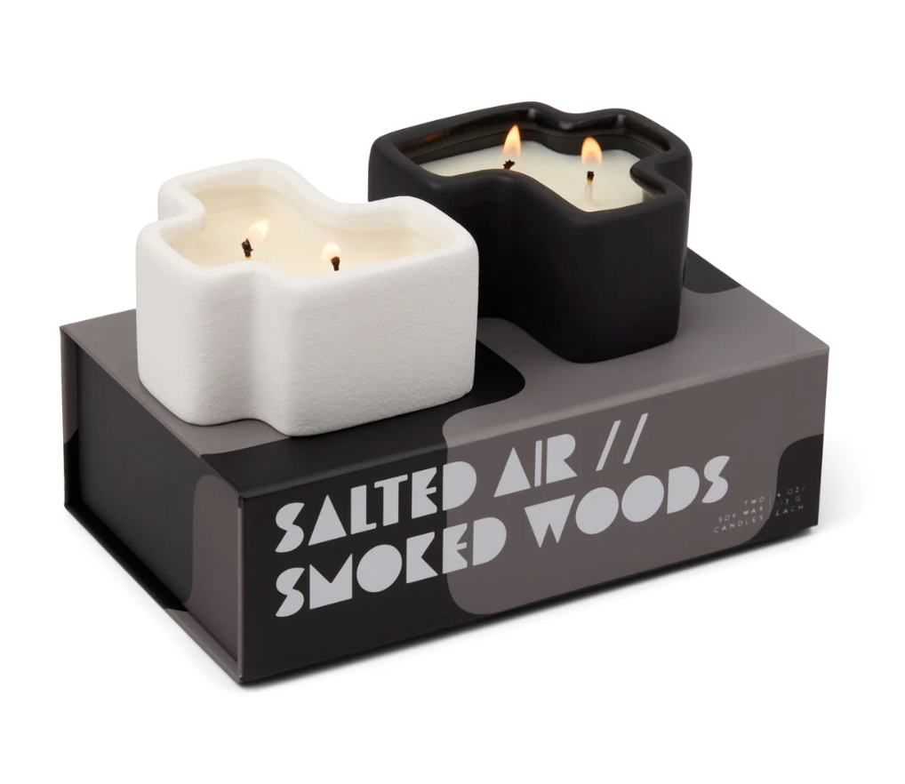 Paddywax White and Black Salted Air & Smoked Woods - Jigsaw 4 oz Candle Boxed Set