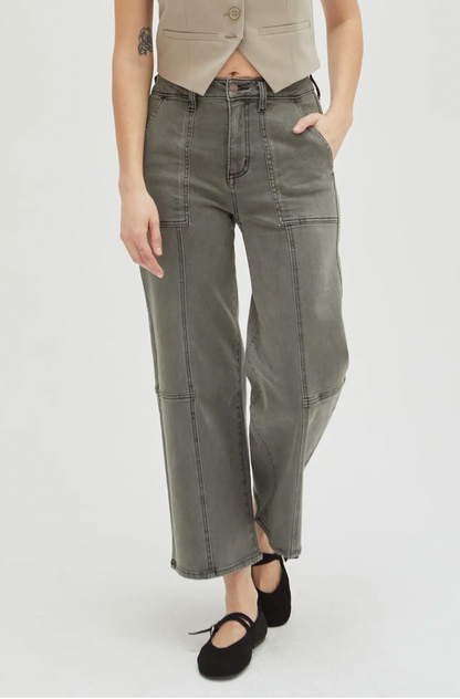 Oliver Logan - Lawson High Rise Relaxed Ankle Crop Jean, Olive Overdye