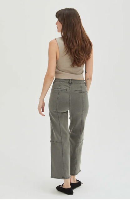 Oliver Logan - Lawson High Rise Relaxed Ankle Crop Jean, Olive Overdye