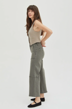 Oliver Logan - Lawson High Rise Relaxed Ankle Crop Jean, Olive Overdye