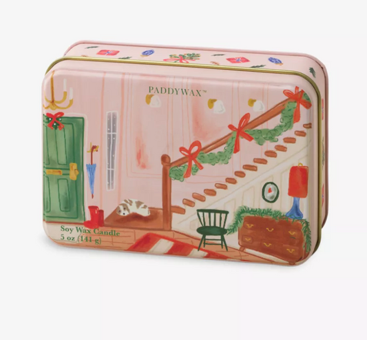 Paddywax Holiday Tin 5oz Staricase Scene - Wassail