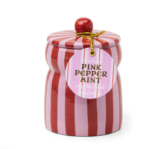 Paddywax Red/Pink Cabana Candle w/Lid - Pink Peppermint