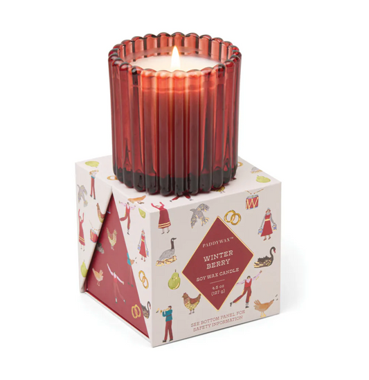 Paddywax Red Tinted Glass Candle - in Holiday Merry Box - Winter Berry