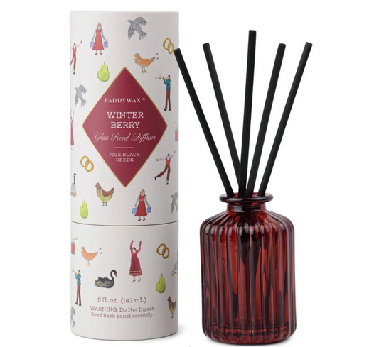 Paddywax Red Ribbed Glass Diffuser with Printed tube - Winter Berry