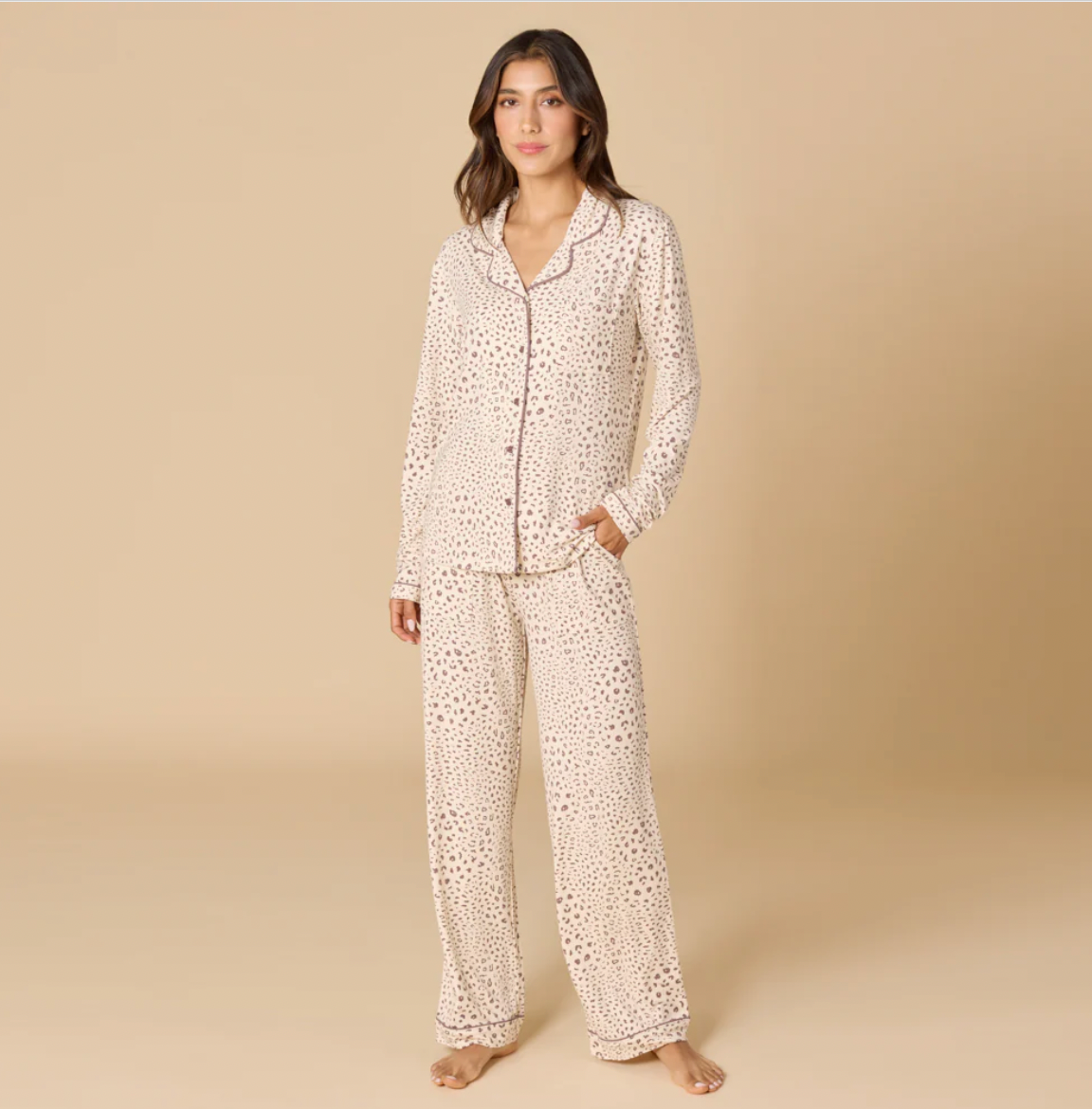 Softies Aria Slim Notch Collar PJ Set - Wild Almond