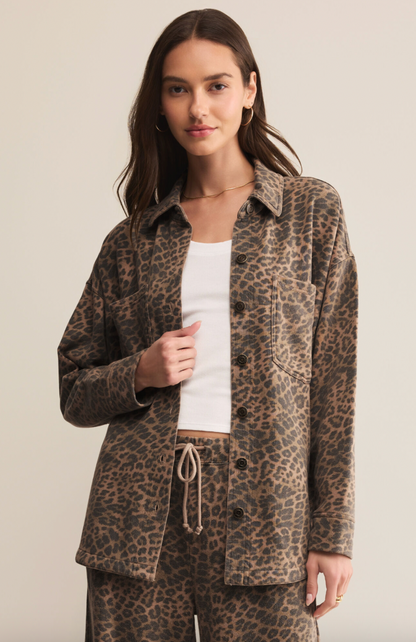 Z Supply All Day Knit Denim Jacket - Leopard