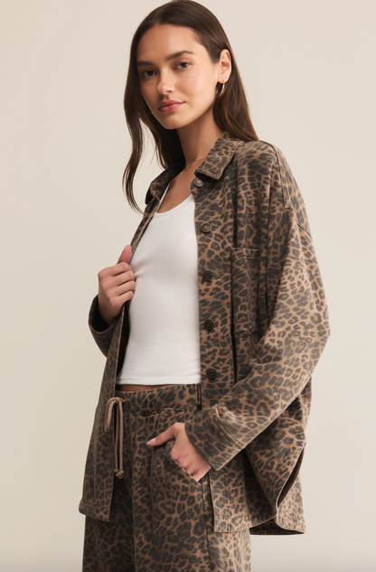 Z Supply All Day Knit Denim Jacket - Leopard