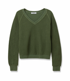 perfectwhitetee zuri reverse fleece v-neck raglan sweatshirt - fern green