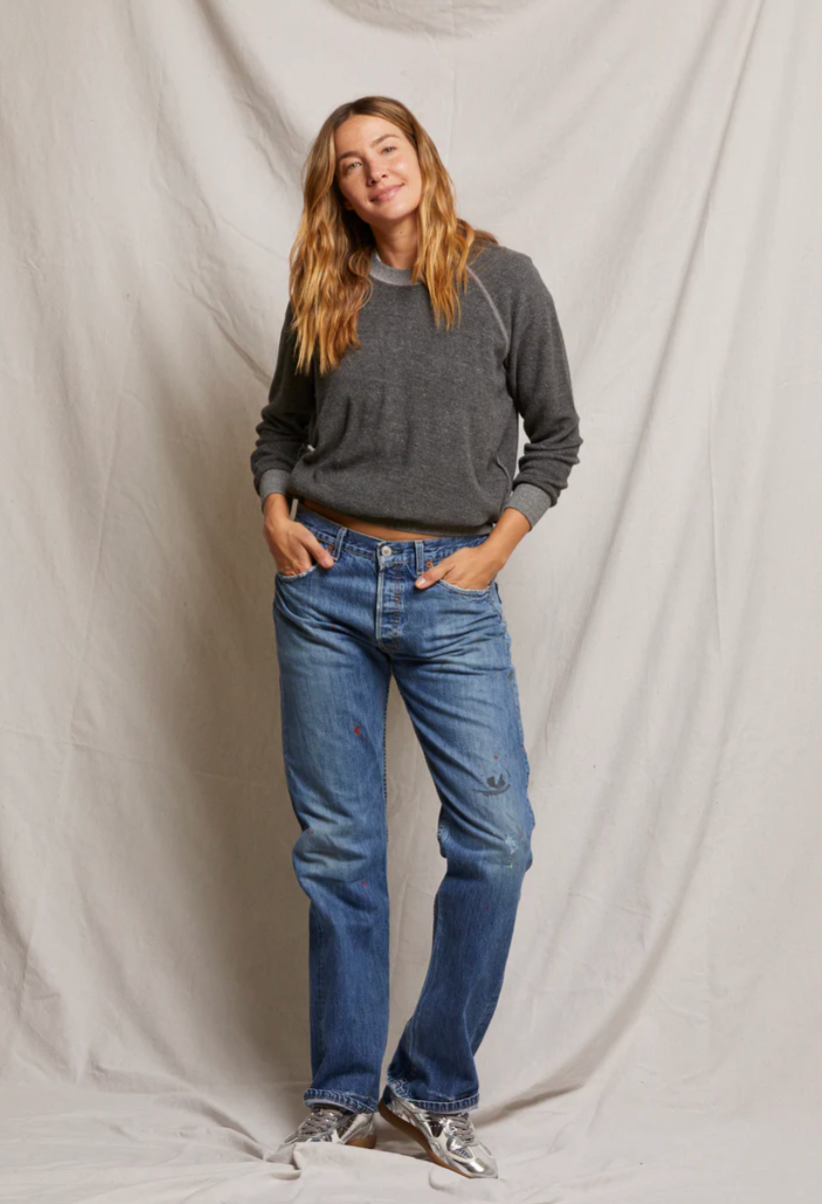 perfectwhitetee -  ziggy inside-out shrunken crewneck sweatshirt - dark heather grey