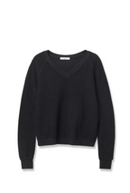 perfectwhitetee zuri reverse fleece v-neck raglan sweatshirt - black