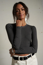 perfectwhitetee sienna luxe rib l/s top - charcoal