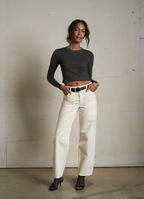 perfectwhitetee sienna luxe rib l/s top - charcoal